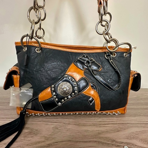 Montana West Black and Tan Shoulder Bag
